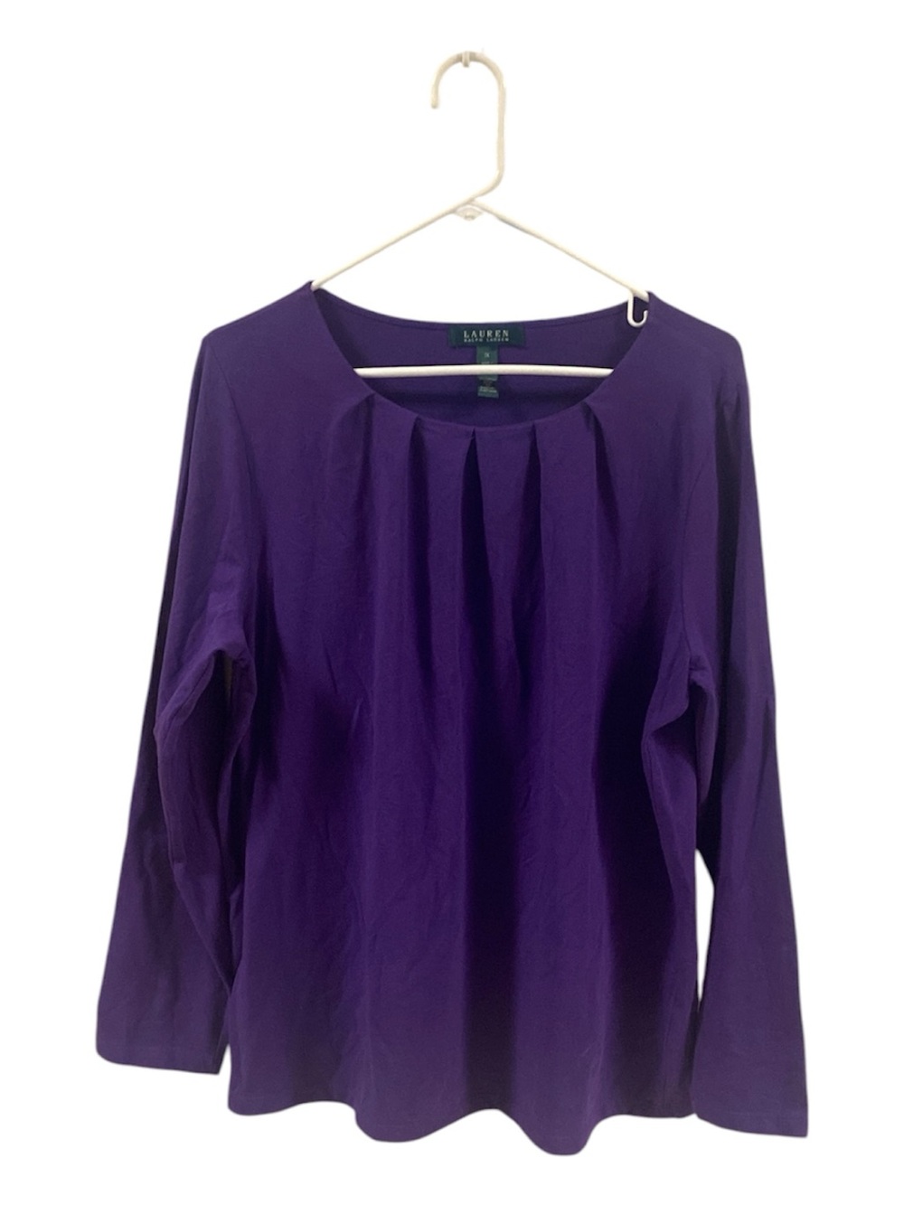 Lauren Ralph Lauren Women’s Long Sleeve Purple Blouse Size 1X Pleated Neckline